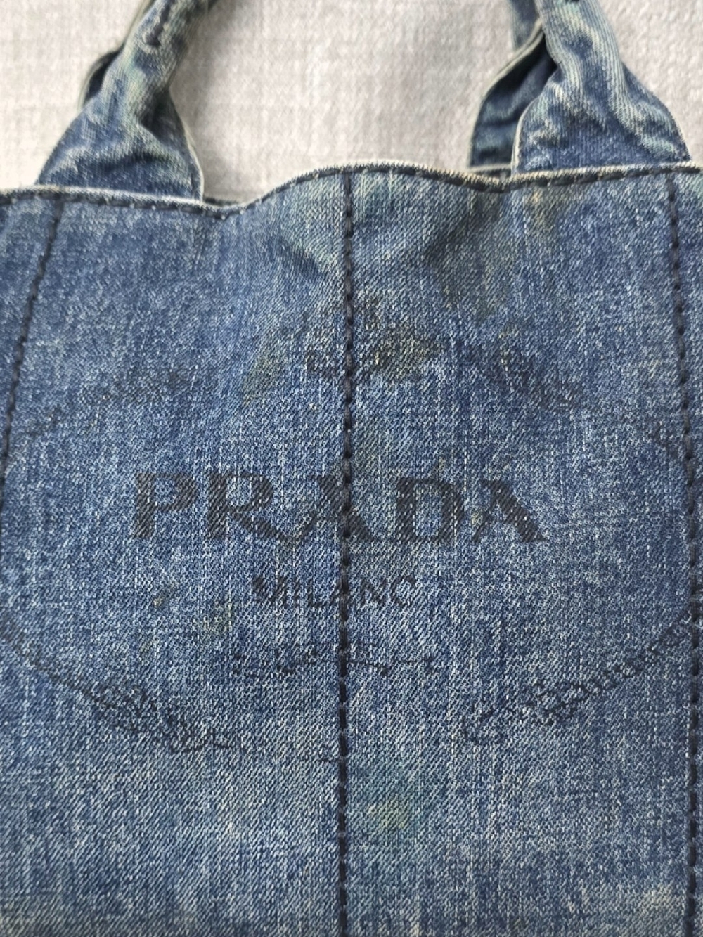 Prada Canapa Denim Tote Bag Blue Canvas Handbag Medium - Picture 2 of 14